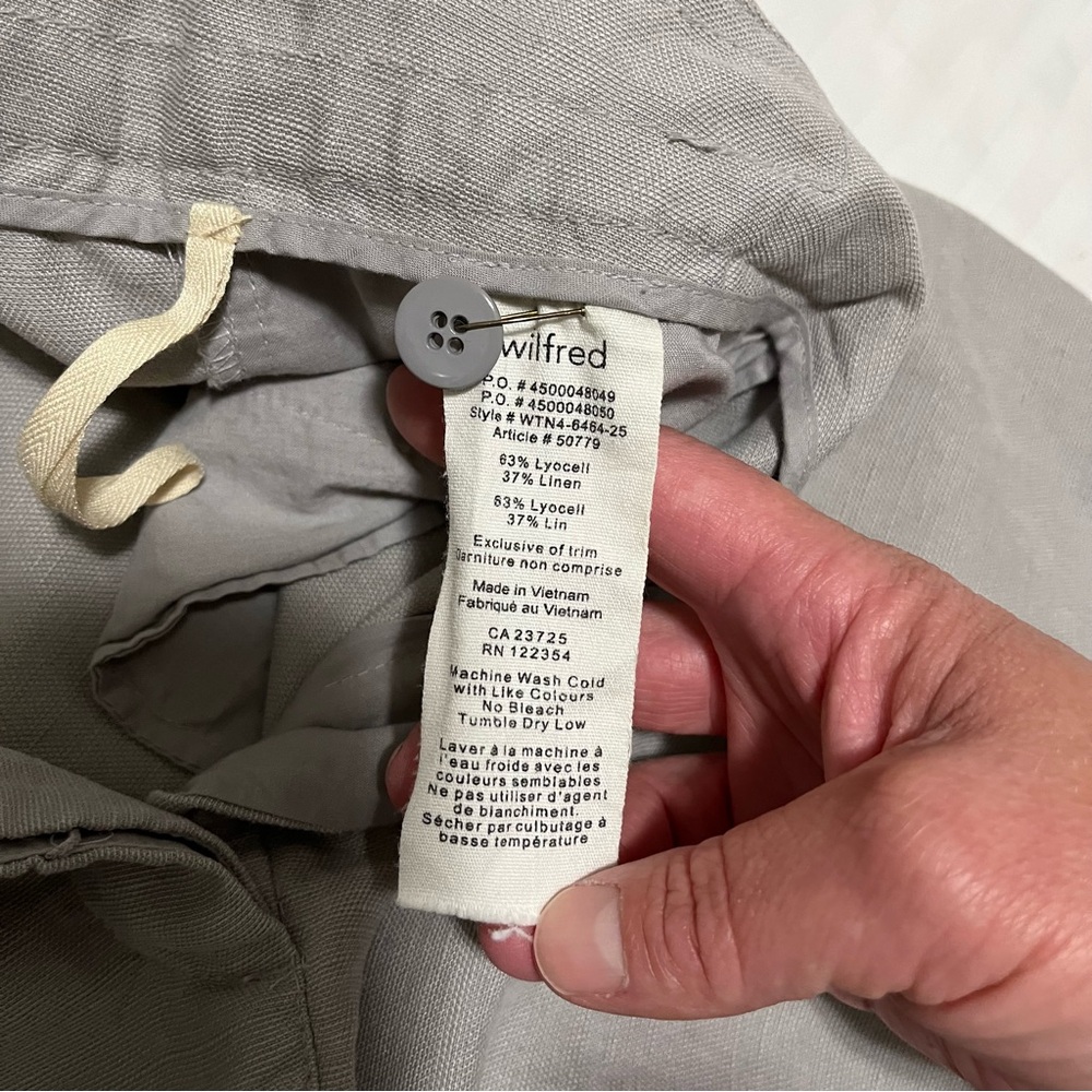Aritzia Wilfred Linen Allant Tie Front Trouser Pant Grey Size 2 - Picture 13 of 16